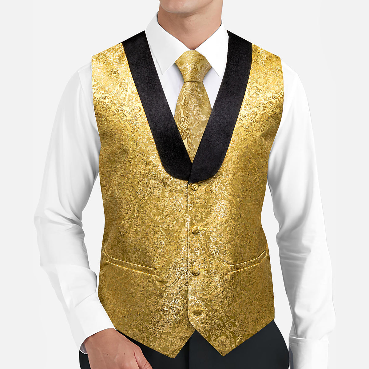 Barry.Wang Lot De 6 Gilets Homme Soie Cachemire Élégant Col U - Ensemble Complet Cravate & Accessoires S-3XL