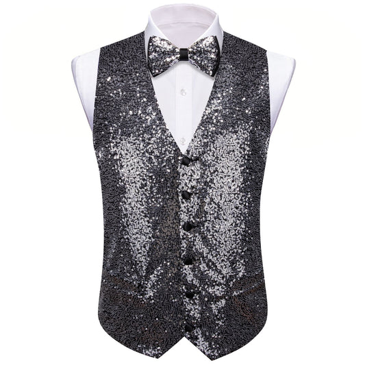 Sequin dark grey waistcoat for Men grey vest mens