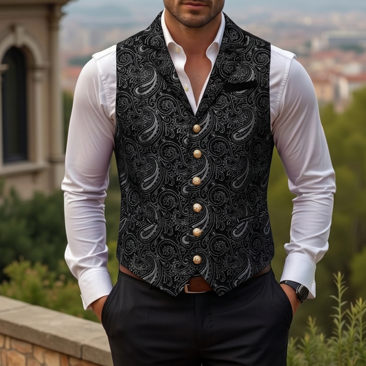 Barry. Wang Mens Grey Paisley Dress Vest Mens Jacquared Casual Tuxedo Waistcoat