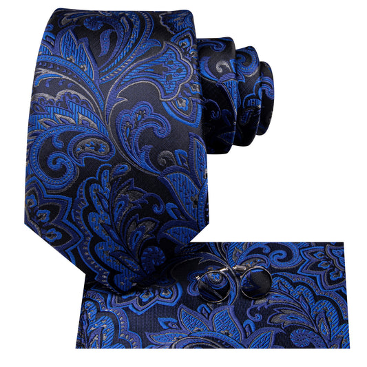 Barry. Wang Navy Blue Paisley Mens Tie Pocket Square Cufflinks Set