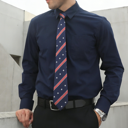 Barry. Wang Navy Blue Tie Independence Day Striped Men's Necktie Handkerchief Cufflinks Set