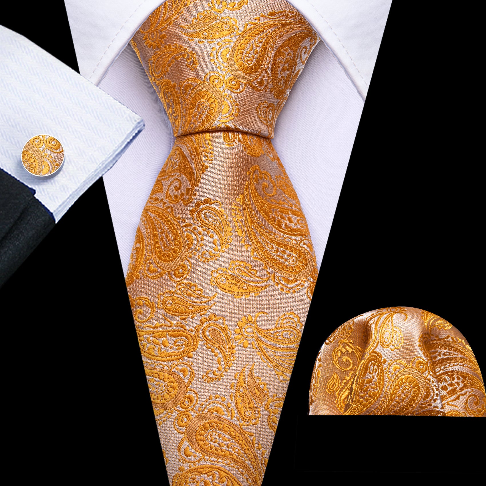 Orange Paisley Silk 63 Inches Extra Long Tie 