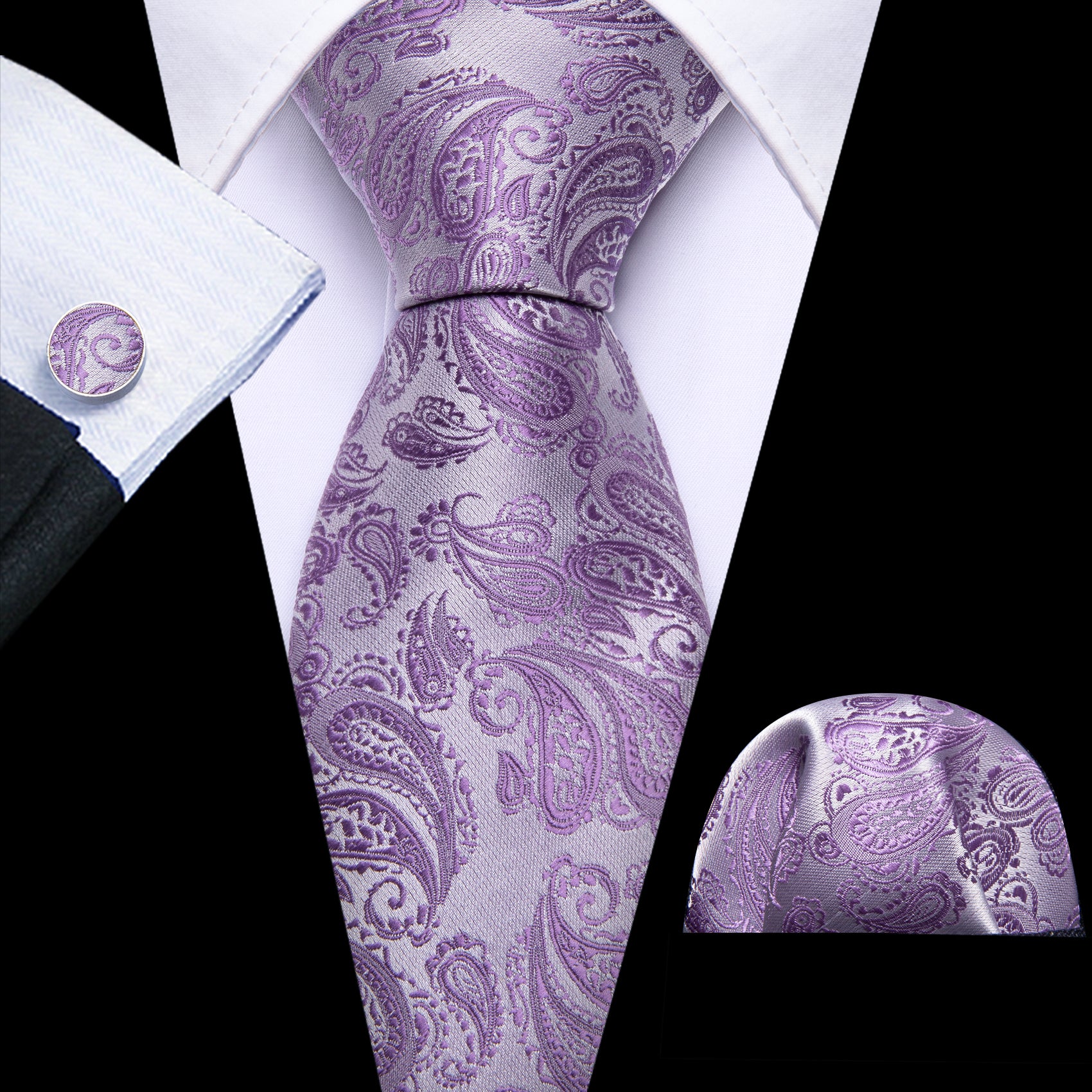 Light purple silver jacauard mens necktie 