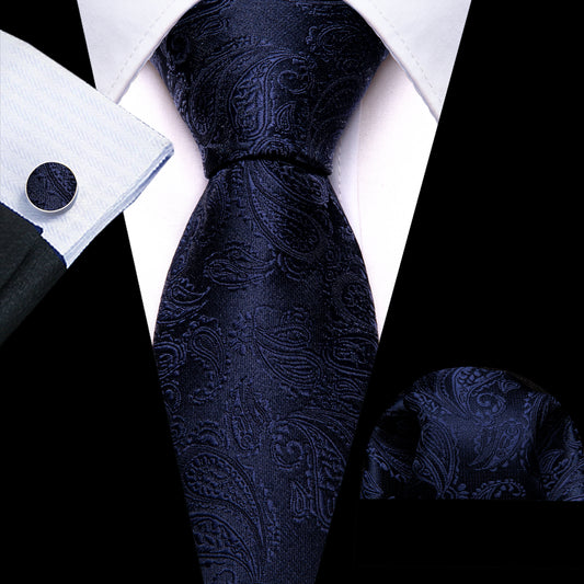 Black suit Black Blue Jacquard Paisley men's formal Necktie