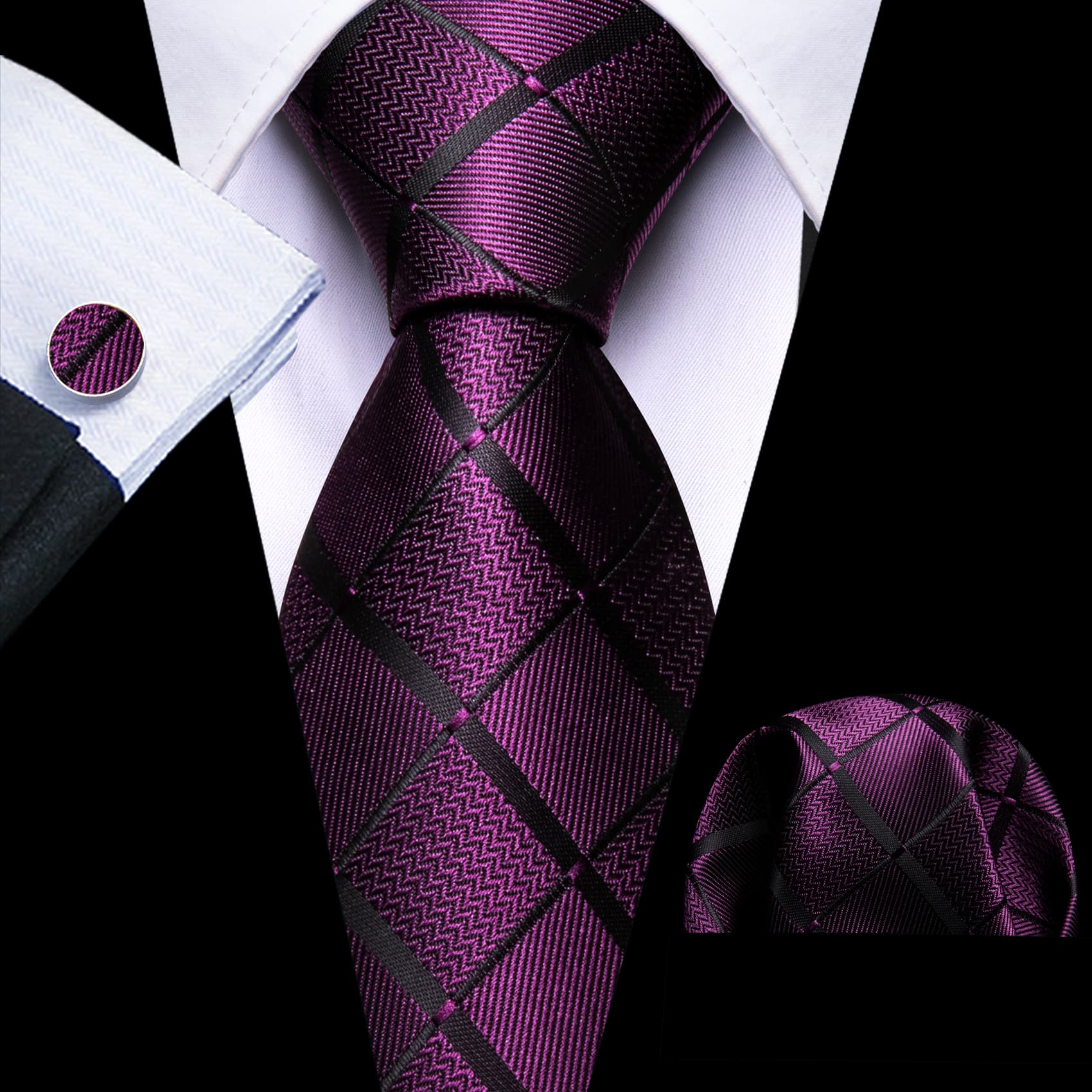 purple black tie dress Barry. Wang Dark Purple Tie Black Checkered Men's Wedding Necktie Set