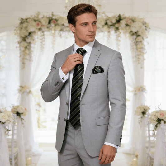 Barry. Wang Green Tie Striped Silk Black Necktie Pocket Square Cufflinks Set for Men Business