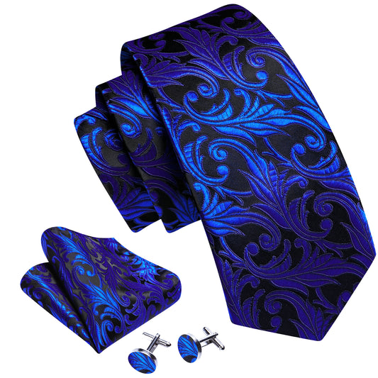 Cobalt Blue Paisley Wedding Tie Handkerchief Cufflinks Set