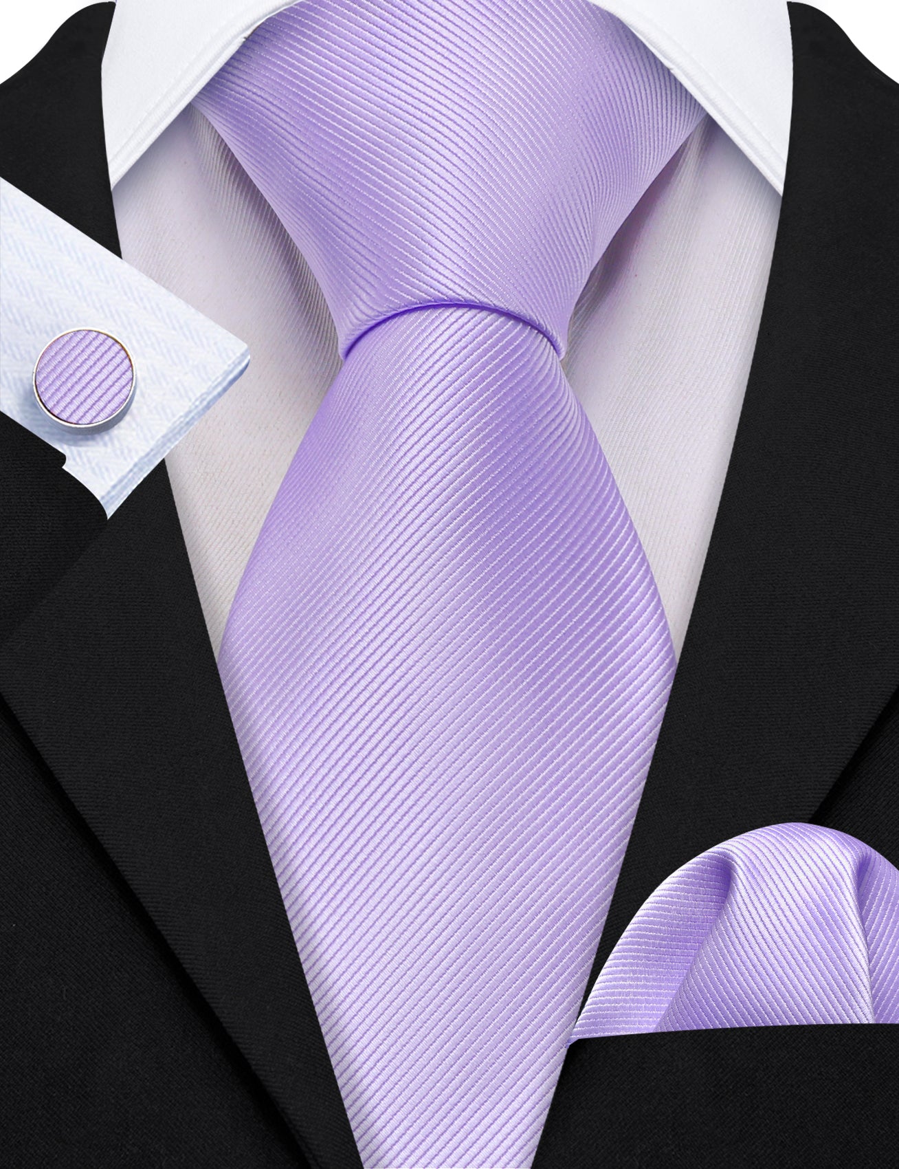 Barry.Wang Purple Tie Mist Violet Solid Men's Silk Tie Hanky Cufflinks Set