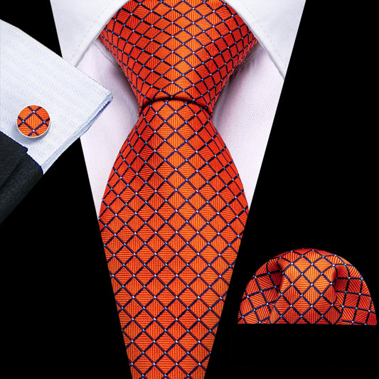 Orange Plaid Silk Tie