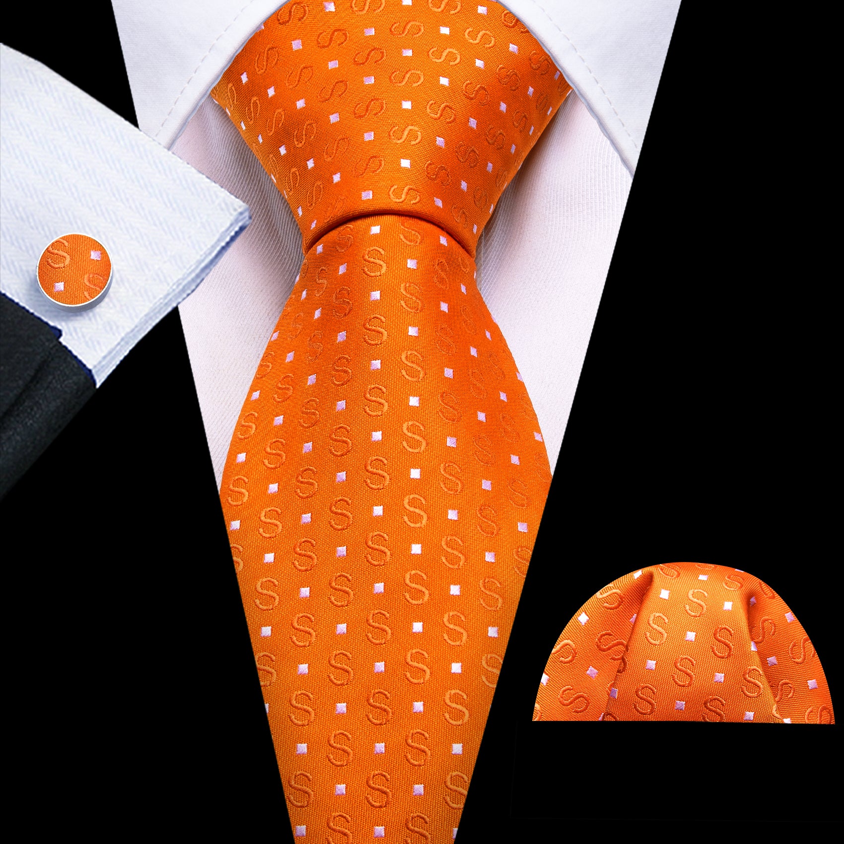 Orange White Floral neck tie