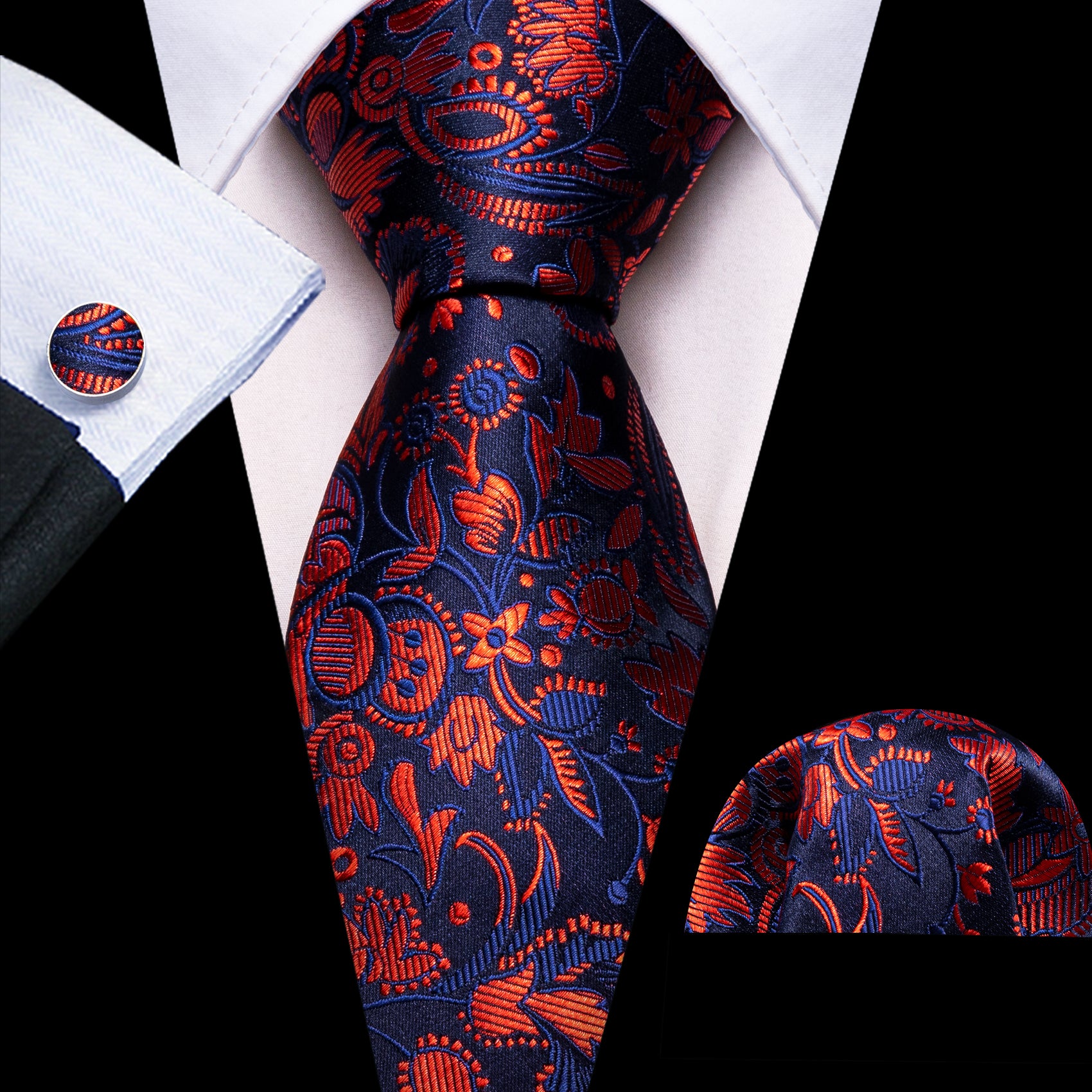 Blue Orange Floral Silk Tie