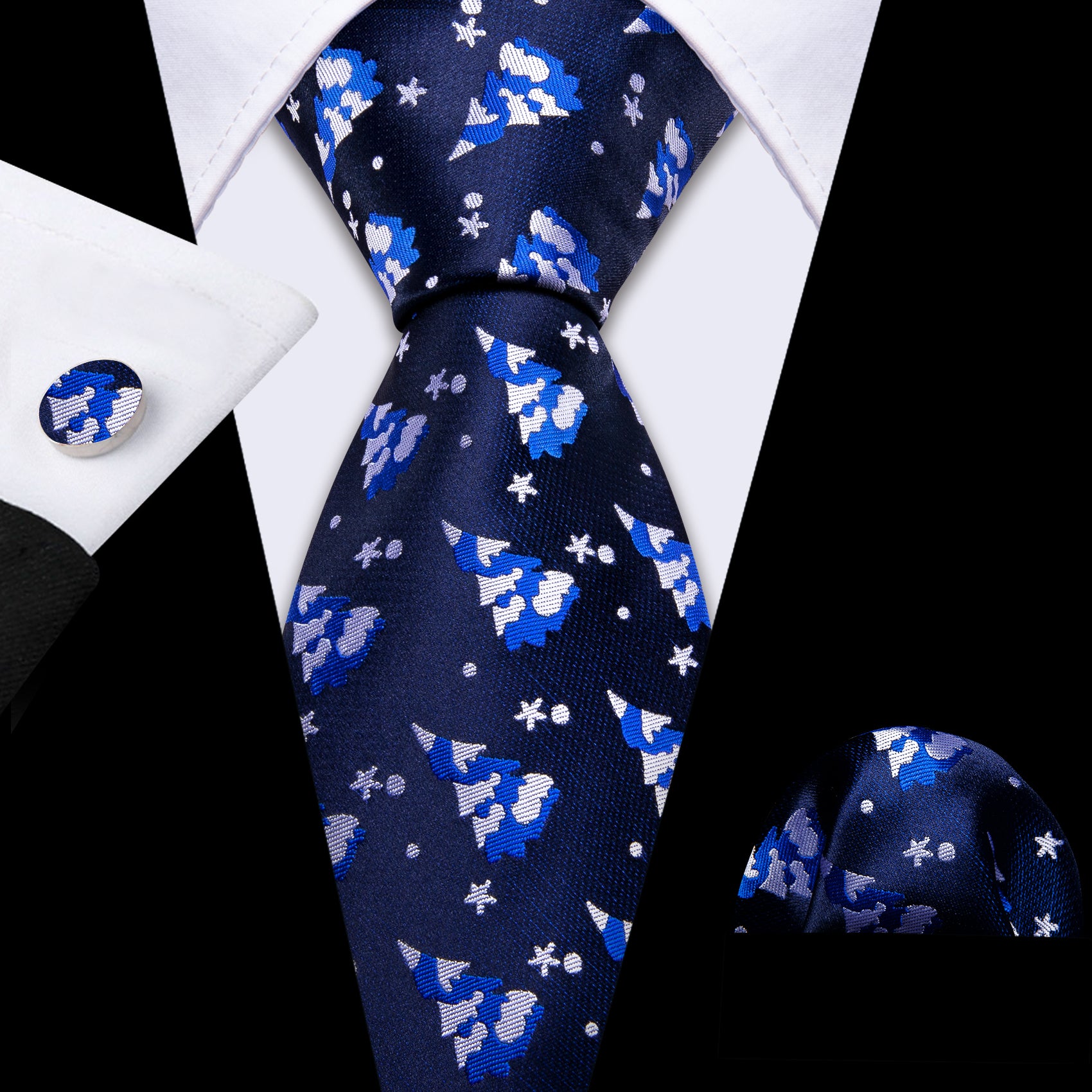 Blue tie dark blue necktie with Gem Blue Tree patterns