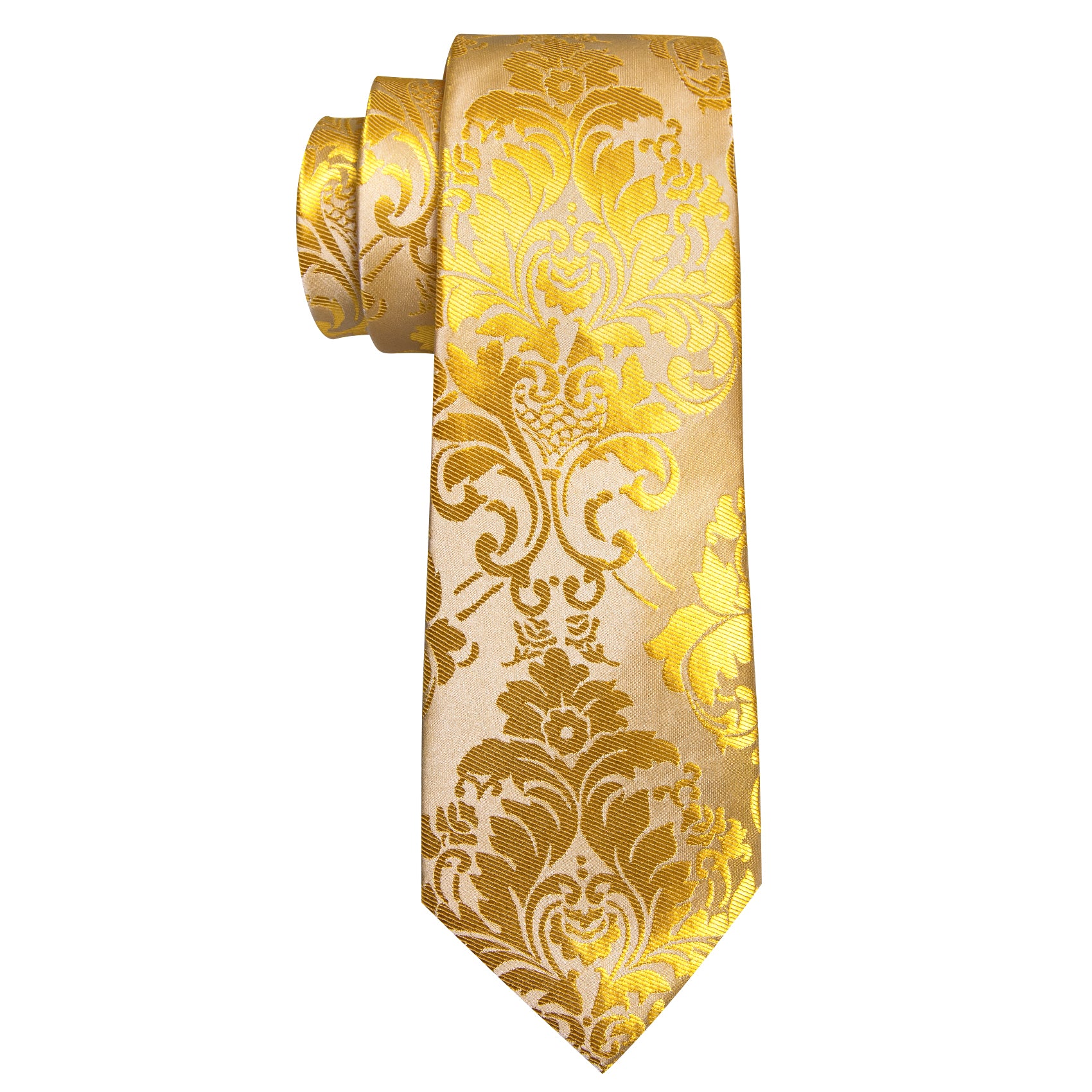 Yellow Gold Paisley Silk Necktie Pocket Square Cufflinks Set