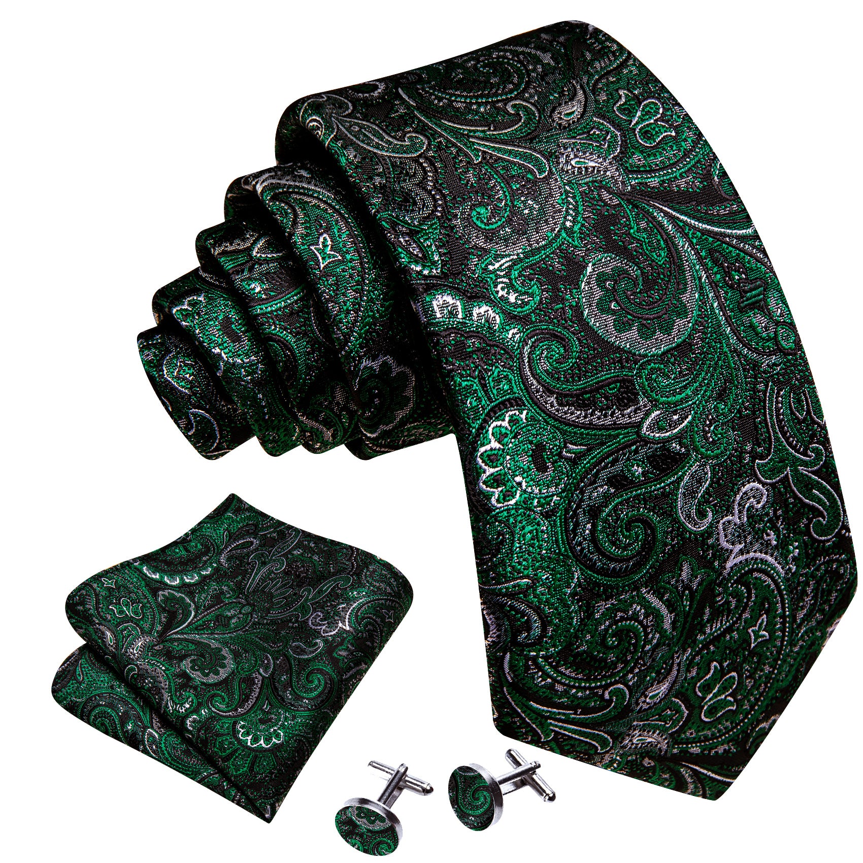 Dark Green Sliver Paisley Necktie