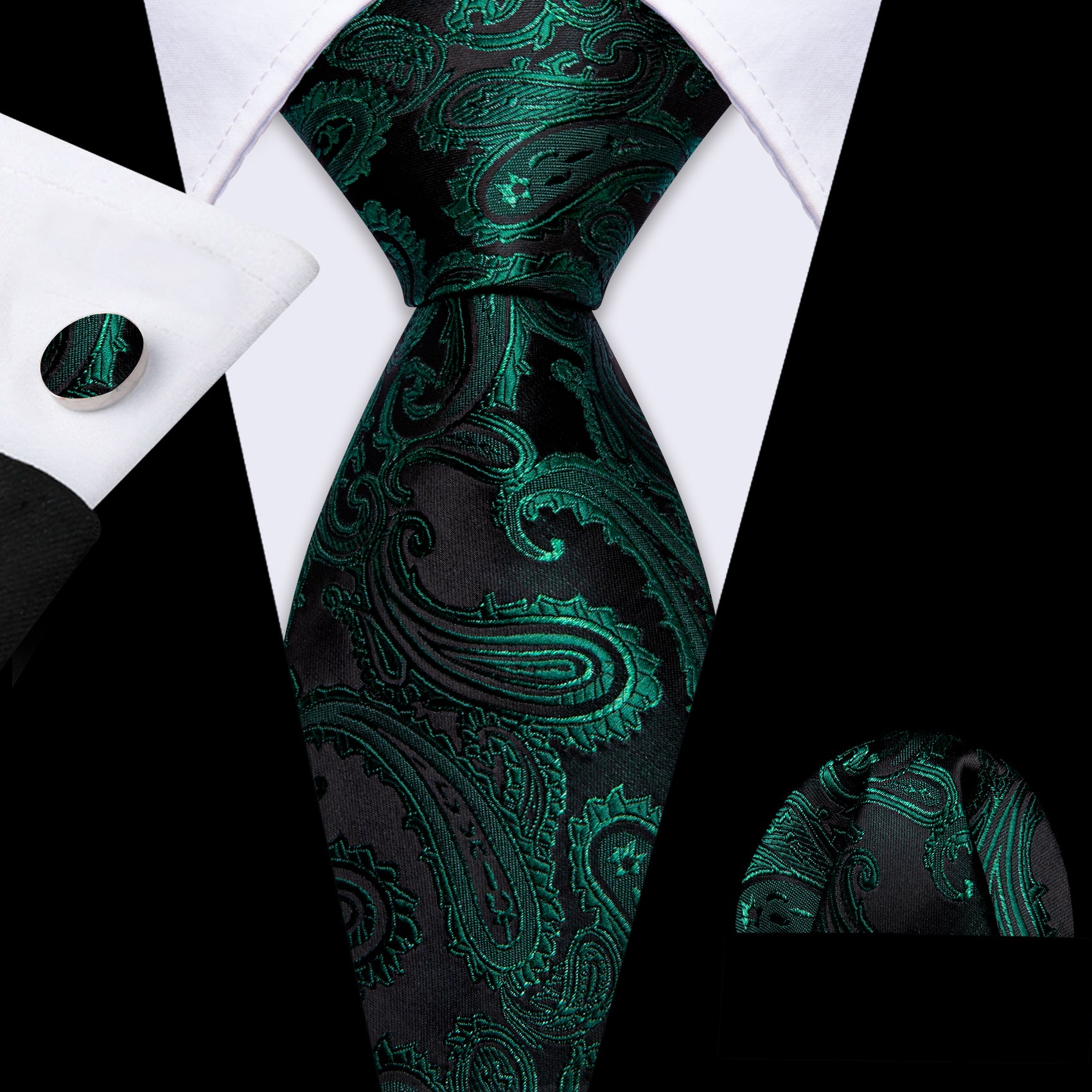 Dark Green Paisley Silk Tie