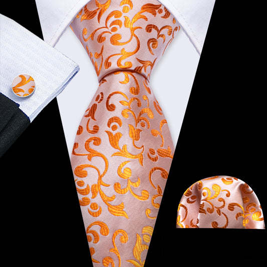Black suit white shirt Pink Orange Floral Silk Tie orange shirt and tie orange tie
