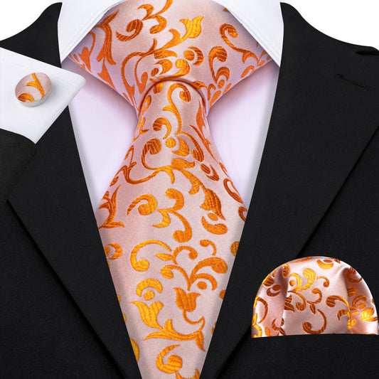 Black suit white shirt Pink Orange Floral Silk Tie burnt orange tie
