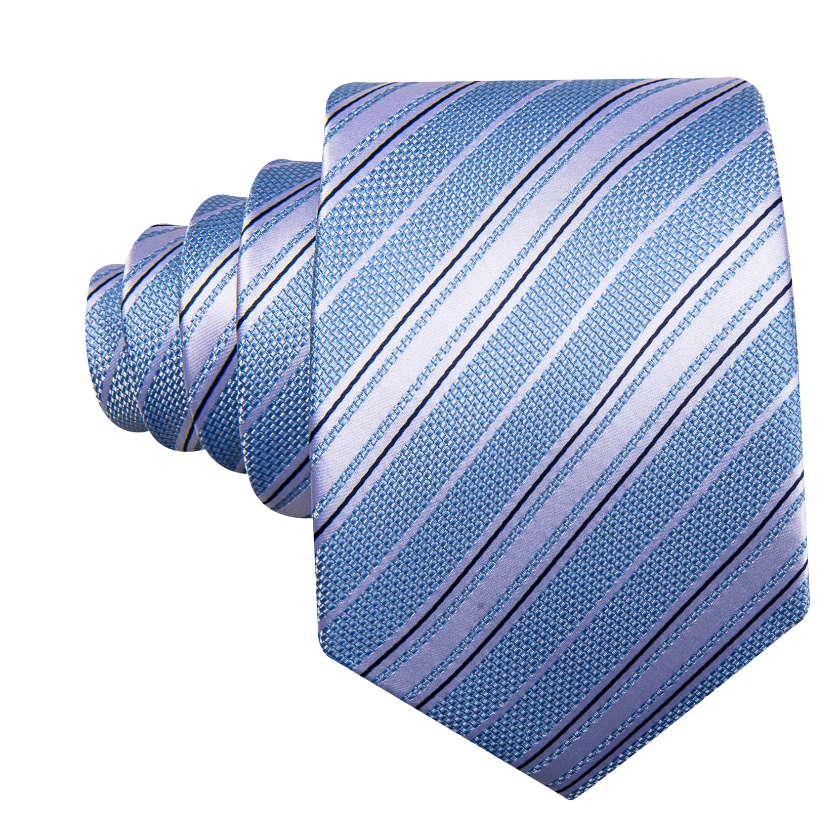 Sky Blue Silver Striped Men's Tie Handkerchief Pocket Set