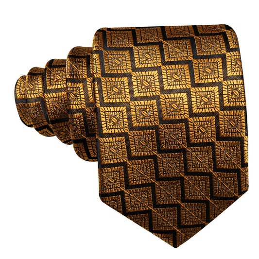 Black Tie Gold Jacquard Novelty Necktie Men's Tie Set