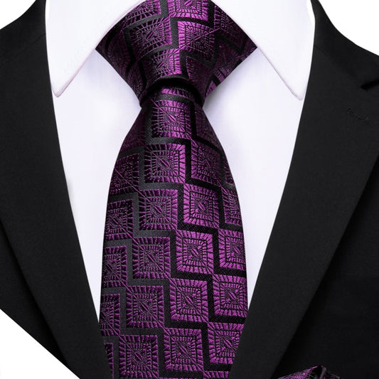 Purple Tie Jacquard Geometric Pattern Men's Necktie Set