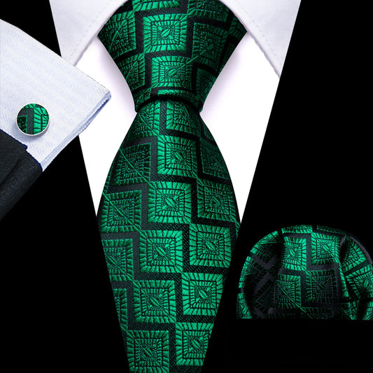 Emerald Green Tie Jacquard Geometric Men's Necktie Set