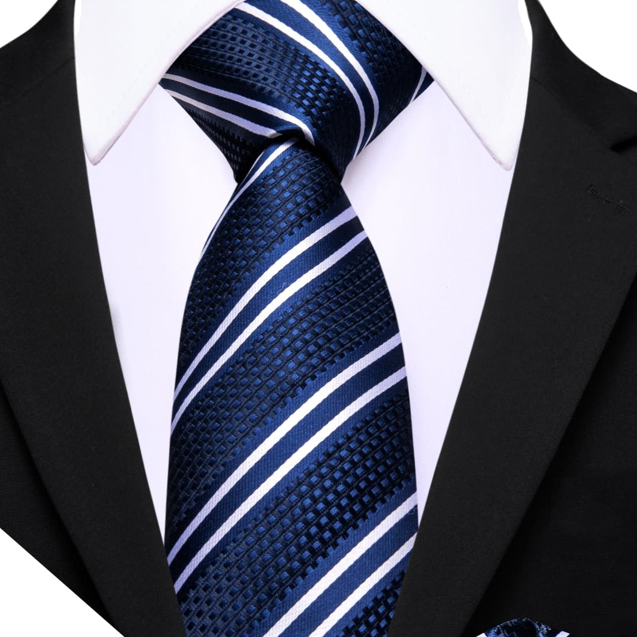 Blue Striped Tie with White Stripes Men's Business Set