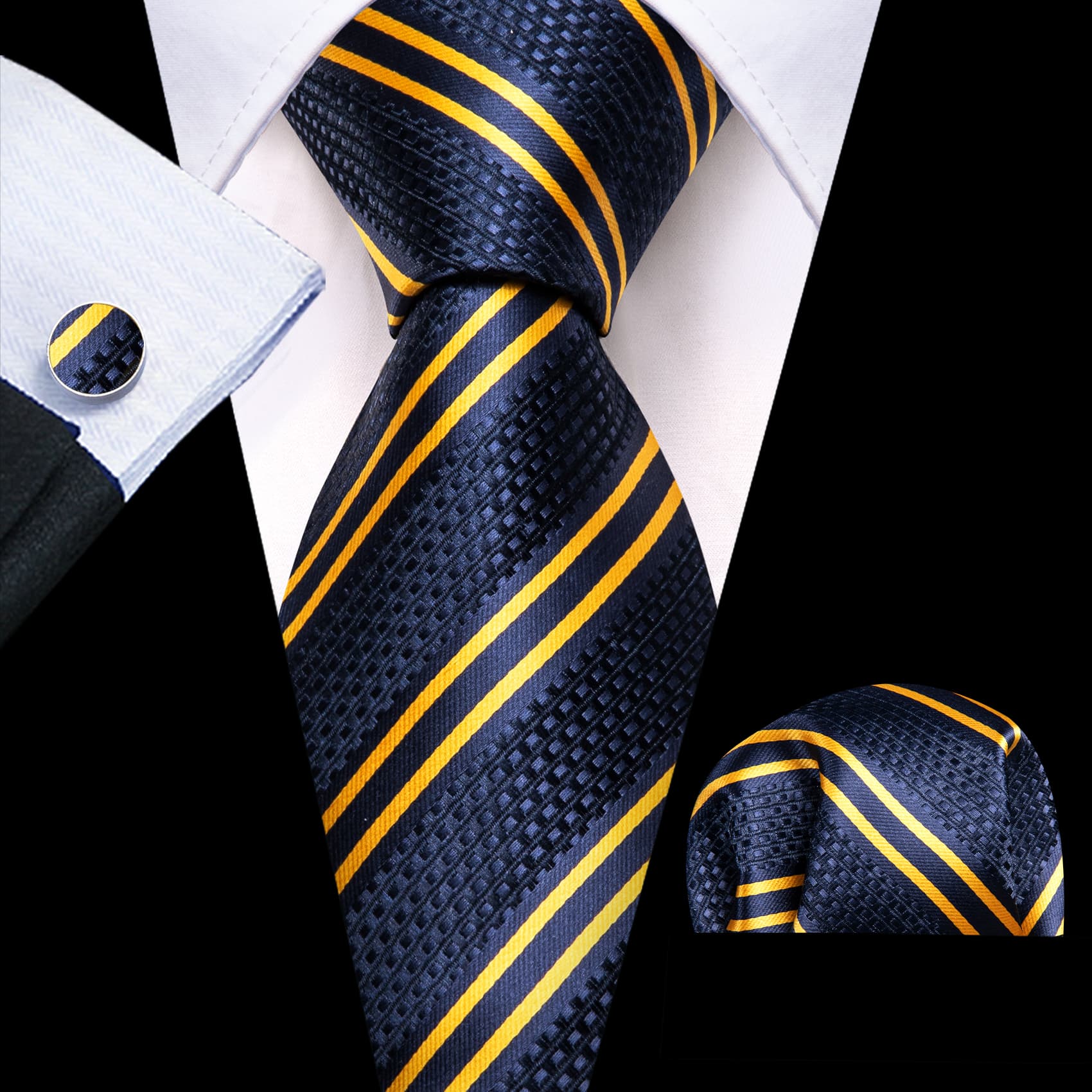 Barry. Wang Blue Striped Tie with Yellow Stripes Men's Business Set Barry. Wang Blue Striped Tie with Yellow Stripes Men's Business Set