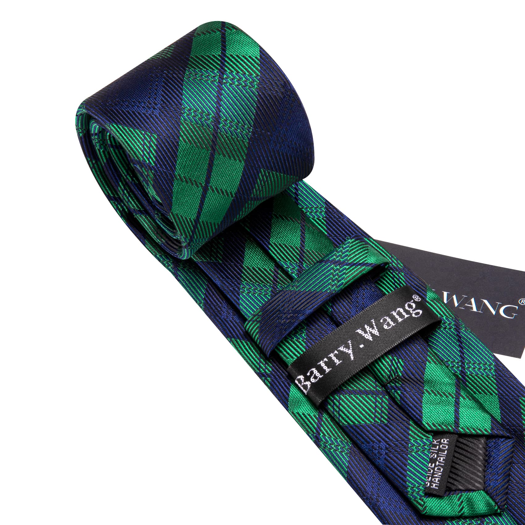 Tie Black Blue Green Checkered Necktie Hanky Cufflinks Set