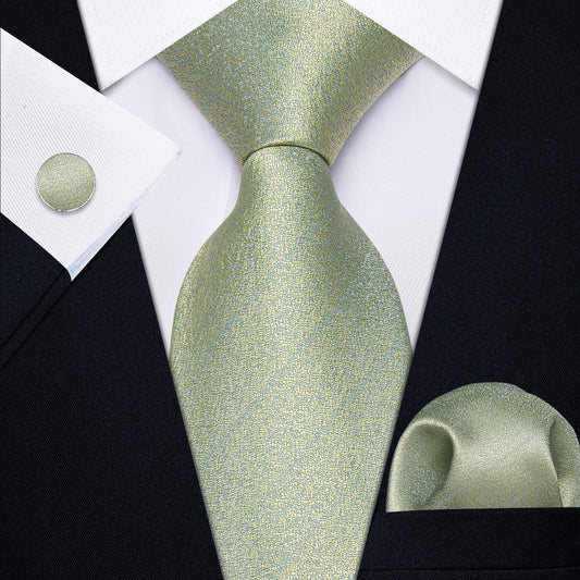 Barry. Wang Sage Green Necktie Silk Mens Solid Tie Pocket Square Cufflinks Set
