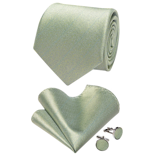 Barry. Wang Sage Green Necktie Silk Mens Solid Tie Pocket Square Cufflinks Set