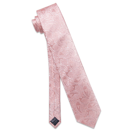 Barry. Wang Blush Pink Paisley Necktie Silk Tie Pocket Square Cufflinks Set