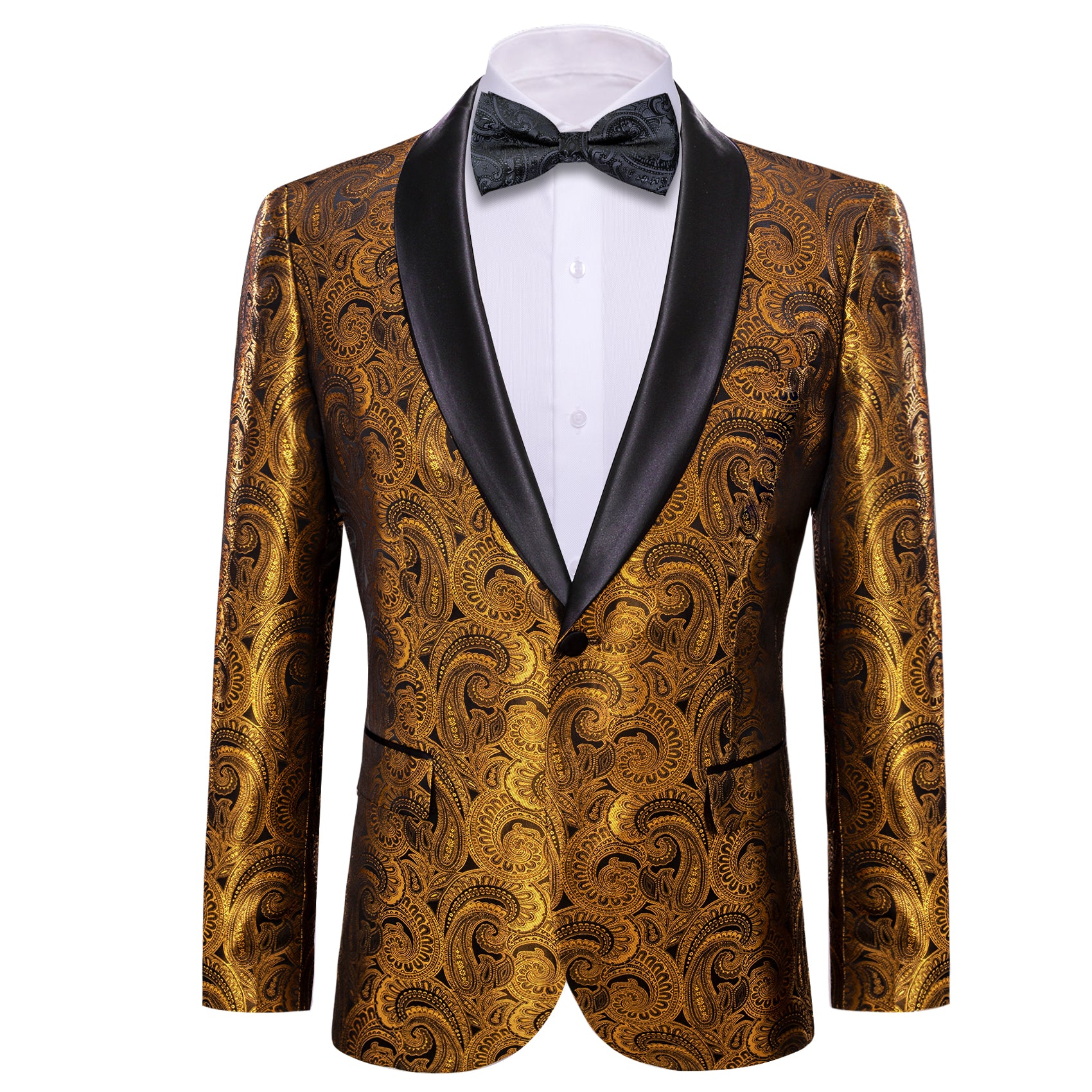 Barry Wang Men's Blazer Brown Gold Floral One Button Stylish Suit