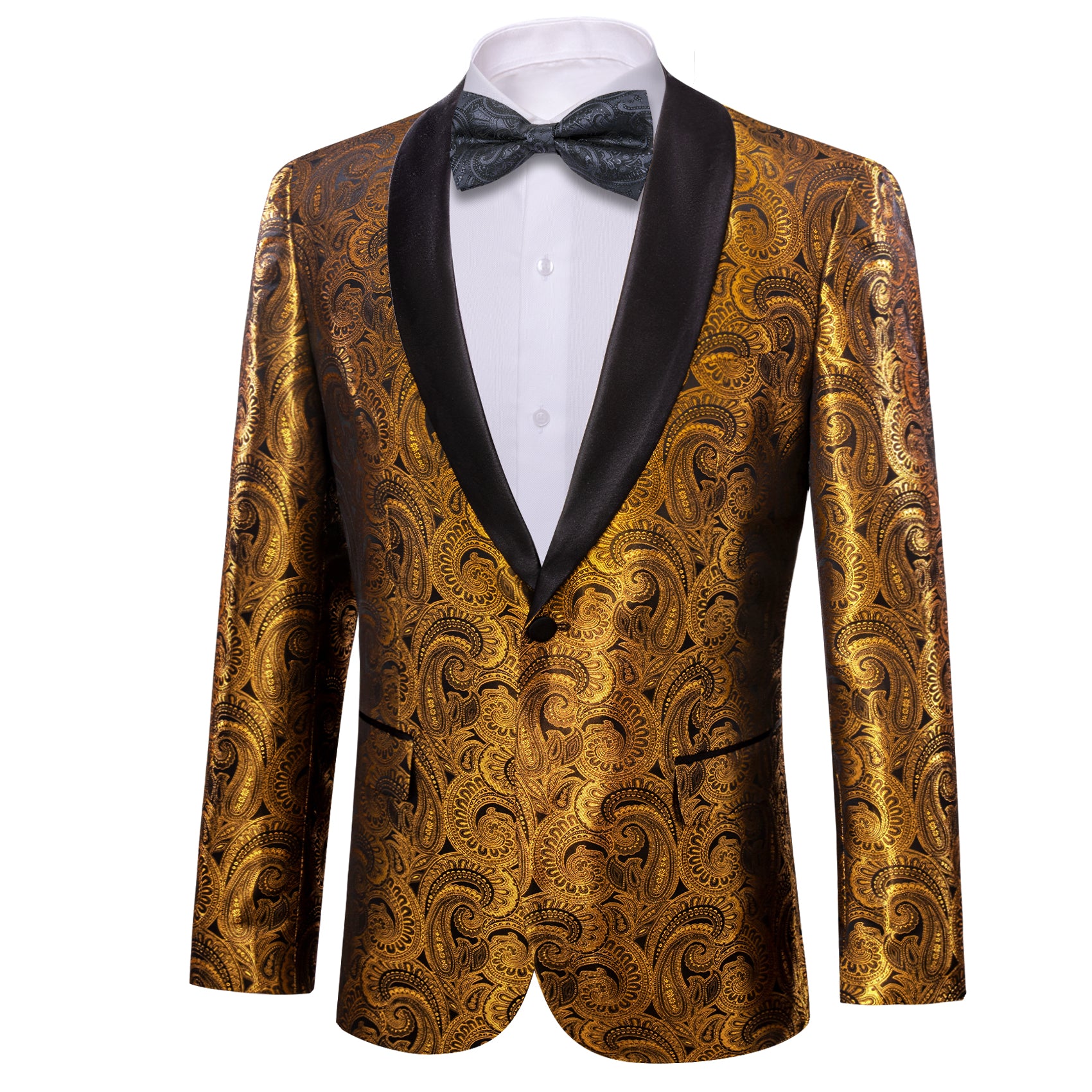 Barry Wang Men's Blazer Brown Gold Floral One Button Stylish Suit