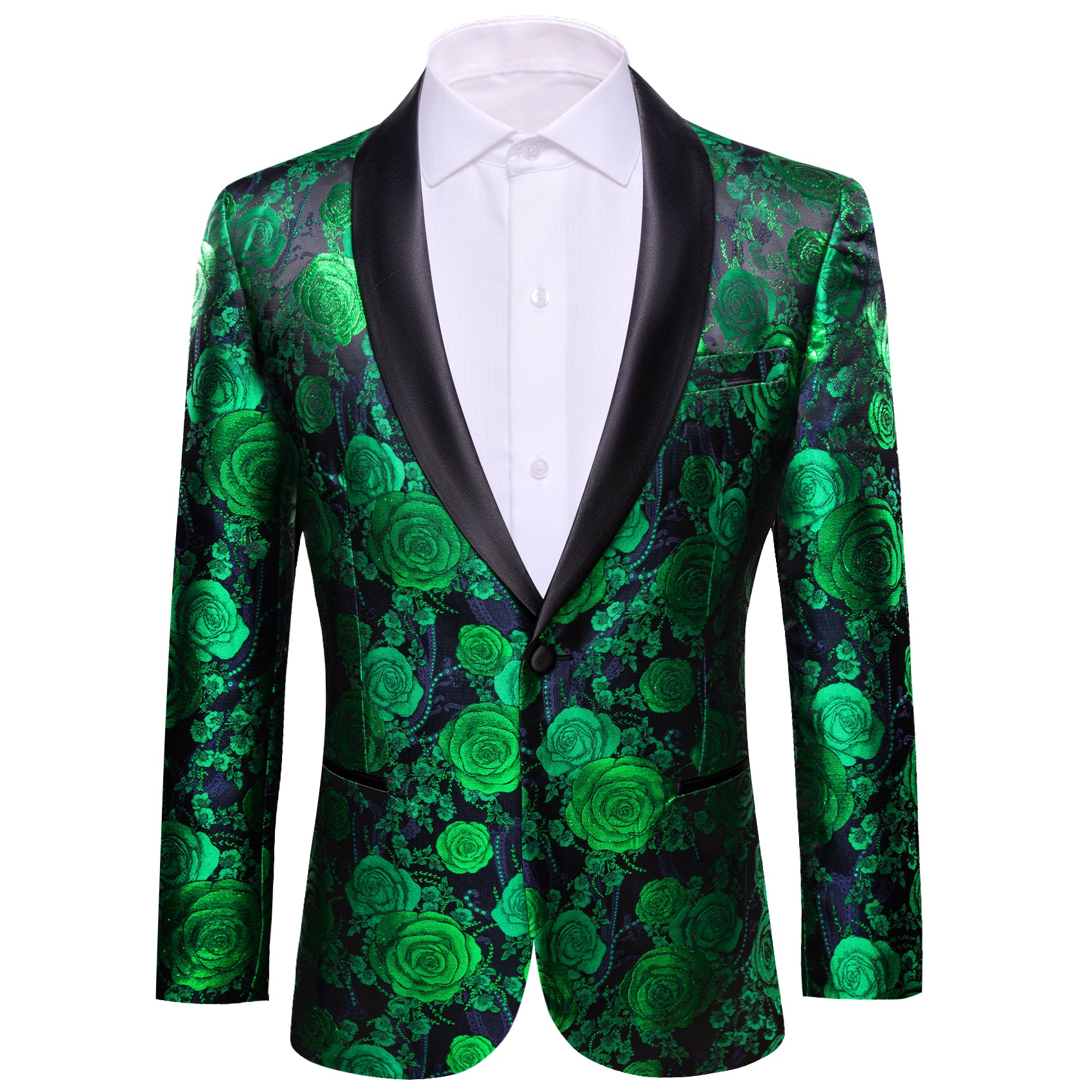 Men's Dress Party Green Blue Flower Suit Jacket Slim One Button Stylish  Blazer