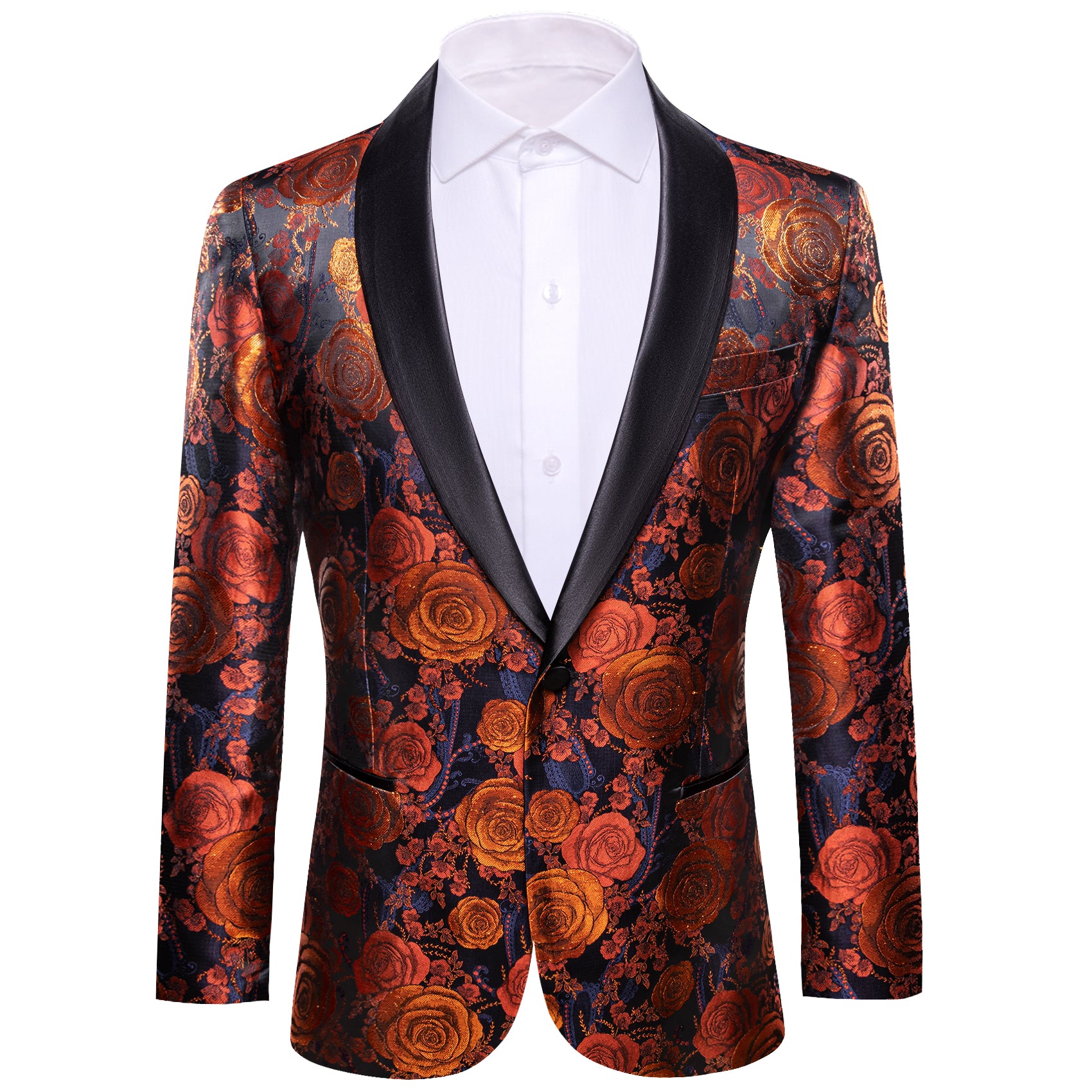 Barry. Wang Castle Style Sunset Orange Blue Roses Suit One Button Shaw Barry. Wang Castle Style Sunset Orange Blue Roses Suit One Button Shaw