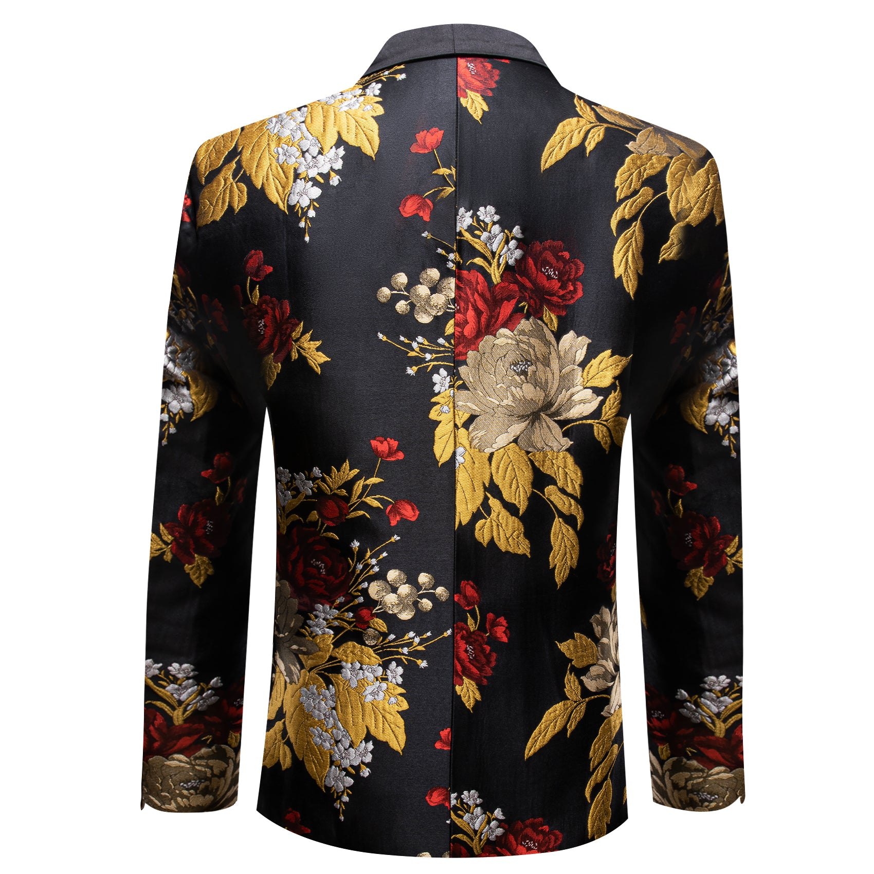 Barry.wang Shawl Collar Shirt Men's Black Yellow Floral Suit Jacket