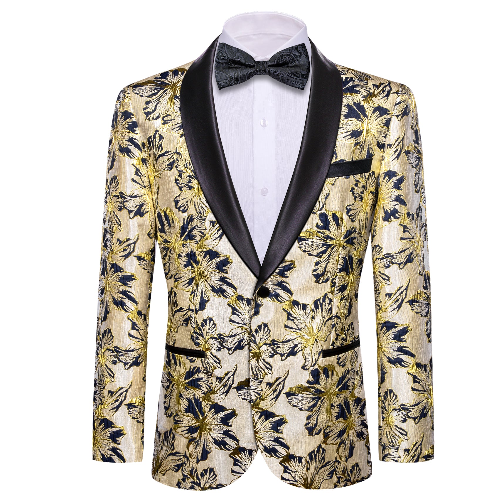 Barry.wang Shawl Collar Suit Black Gold Floral Men's Suit Jacket