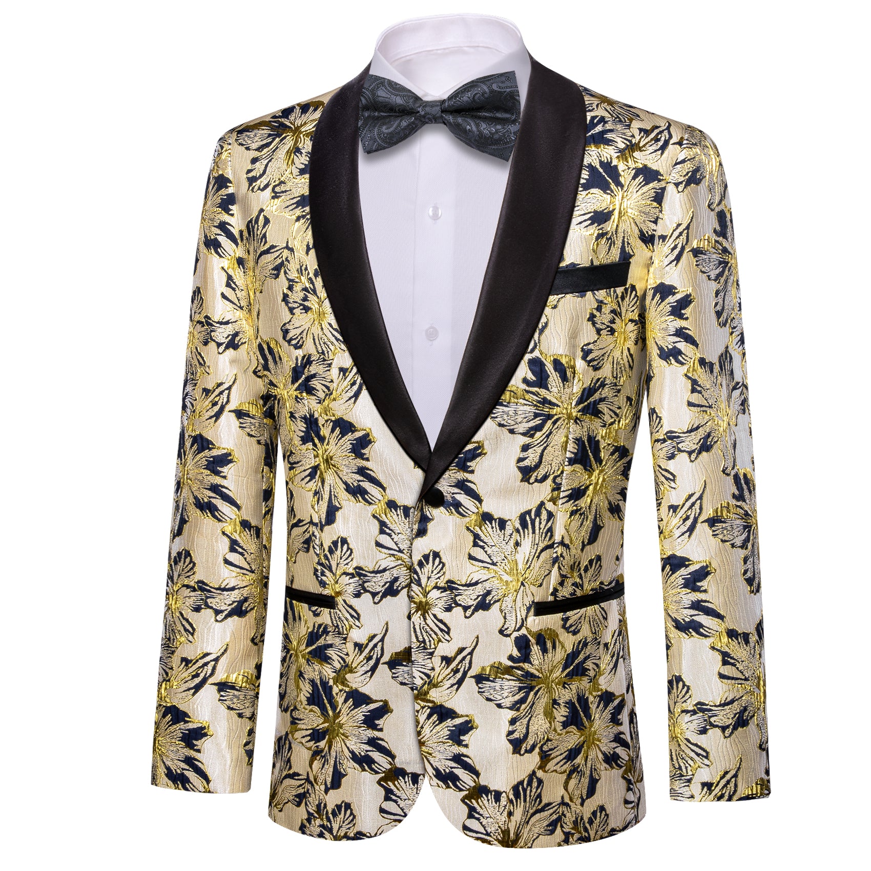 Barry.wang Shawl Collar Suit Black Gold Floral Men's Suit Jacket