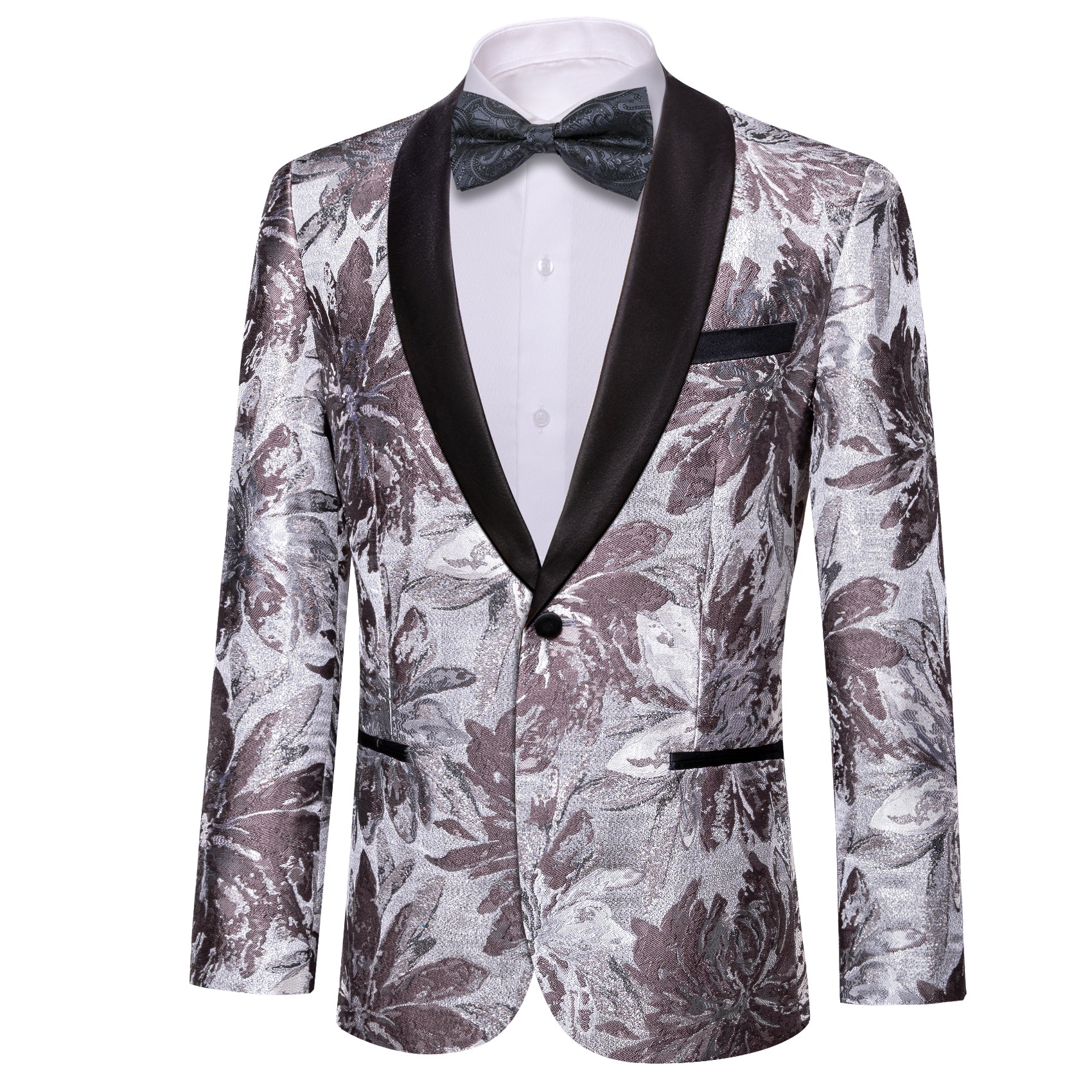 Men's Dress Party White Brown Floral Suit Jacket Slim One Button Stylish Blazer