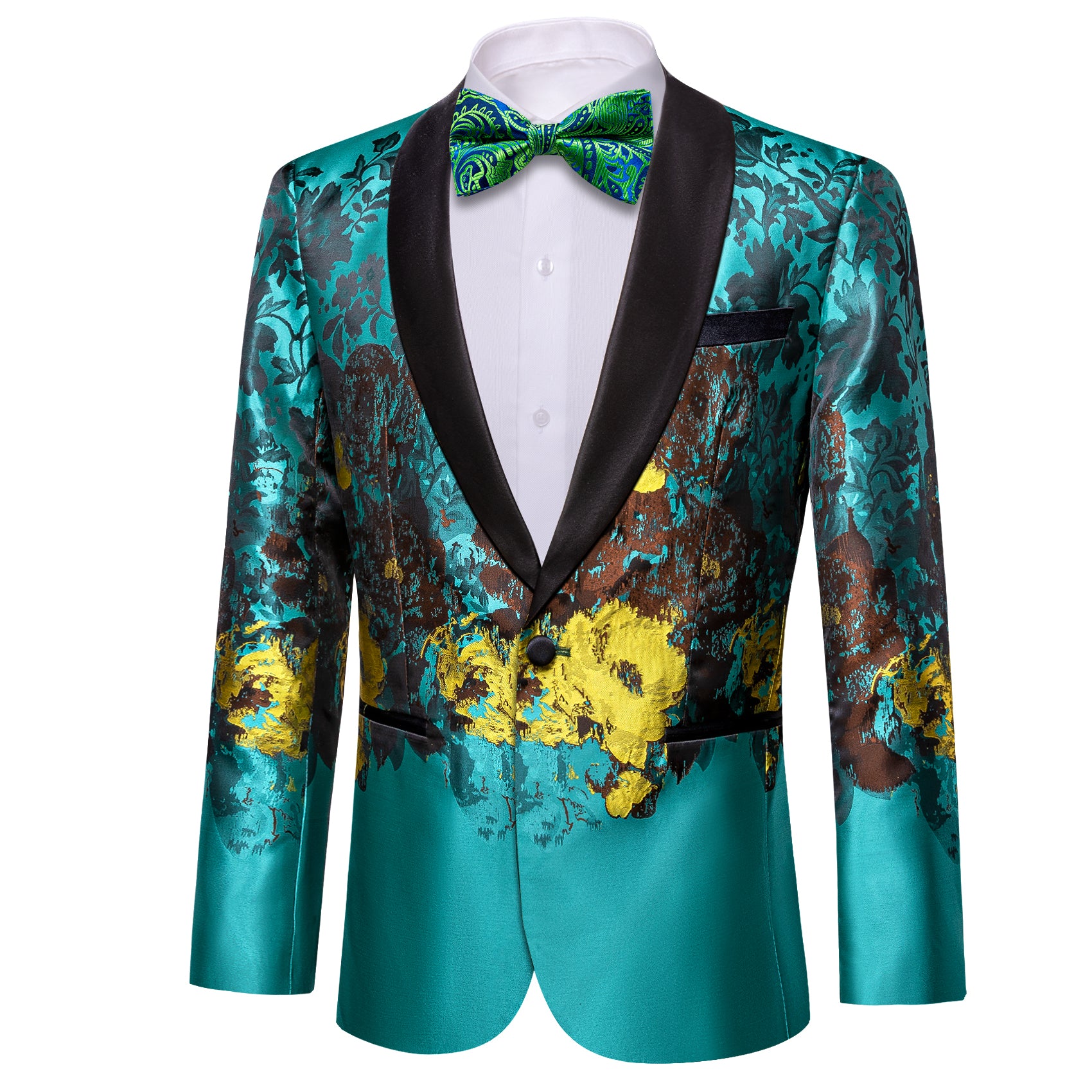 Barry.wang Men's Suit Blue Brown Floral Suit Jacket for Dress Party