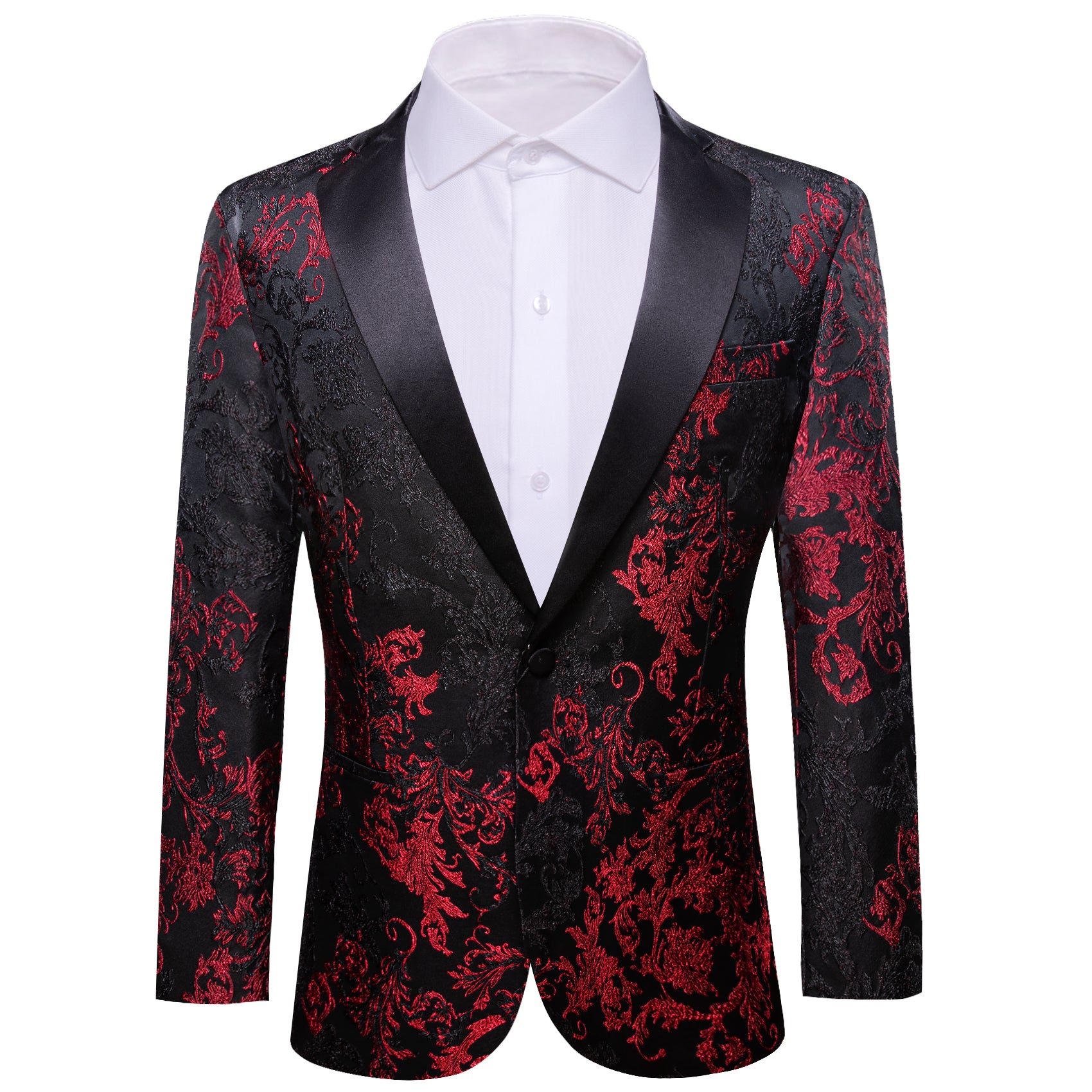 Barry.wang Notched Collar Suit Men's Red Black Paisley Suit Jacket