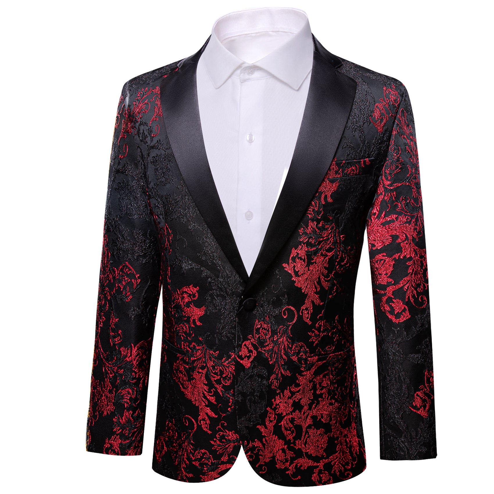 Barry.wang Notched Collar Suit Men's Red Black Paisley Suit Jacket