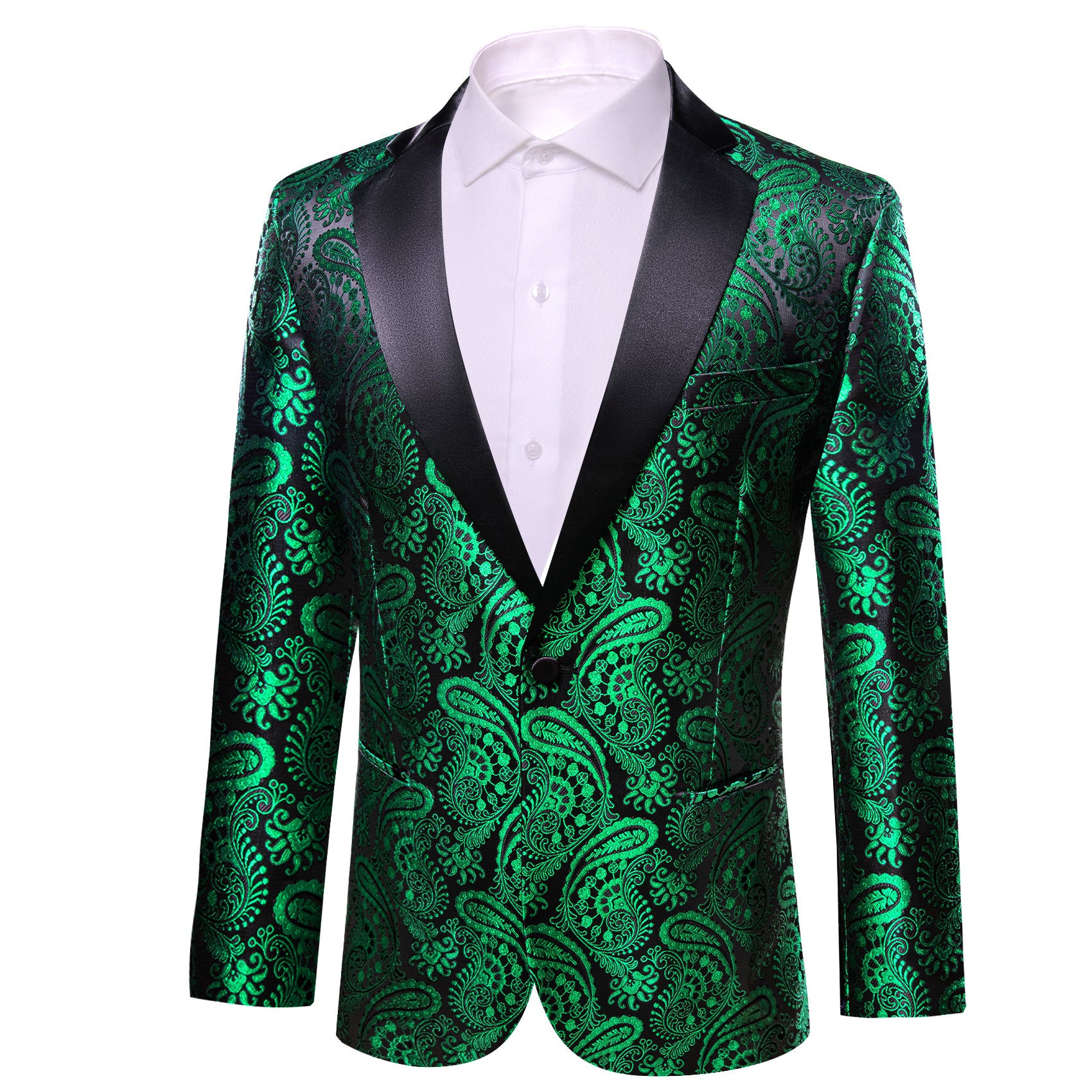 Barry.wang Men's Suit Green Gold Paisley Notched Collar Suit Jacket