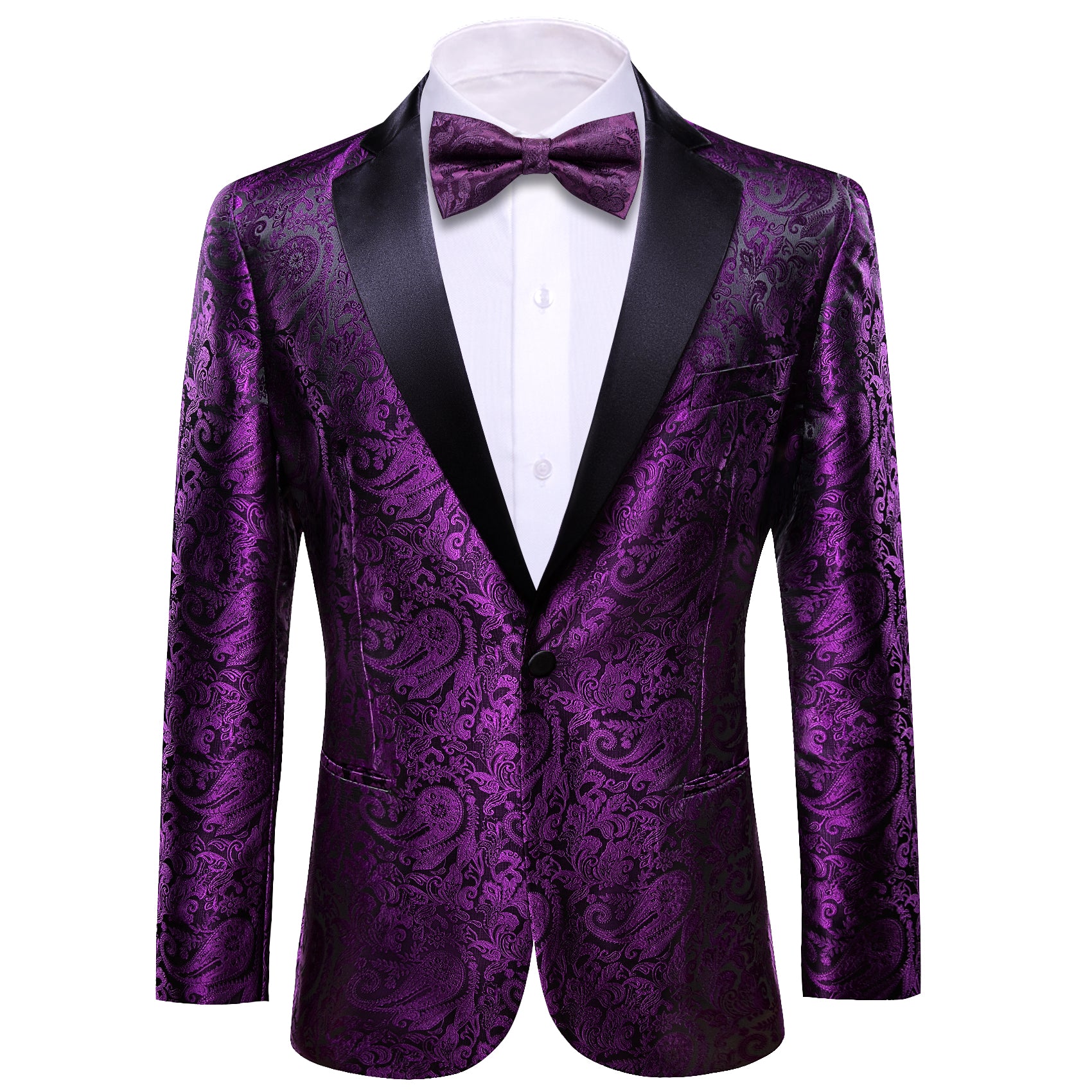 Barry.wang Men's Suit Purple Paisley Silk Notched Collar Suit Jacket
