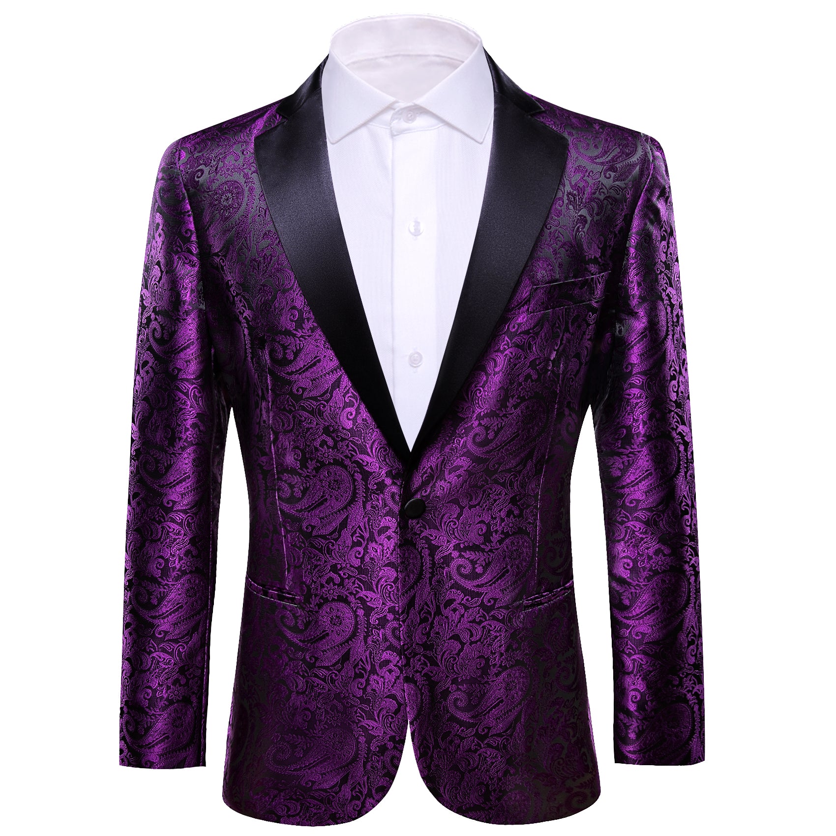 Barry.wang Men's Suit Purple Paisley Silk Notched Collar Suit Jacket