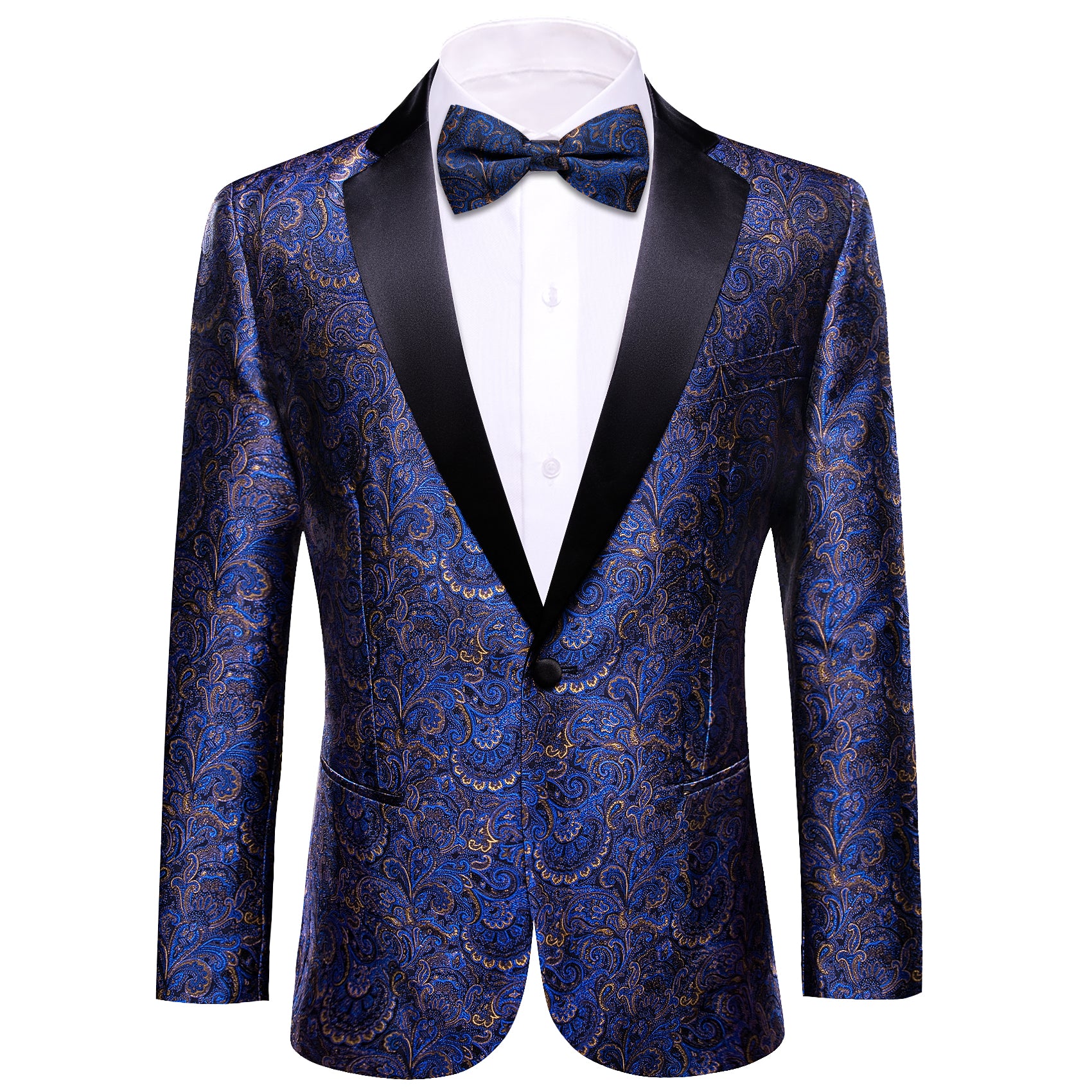 Men's Dress Blue Paisley Suit Jacket Slim One Button Stylish Blazer