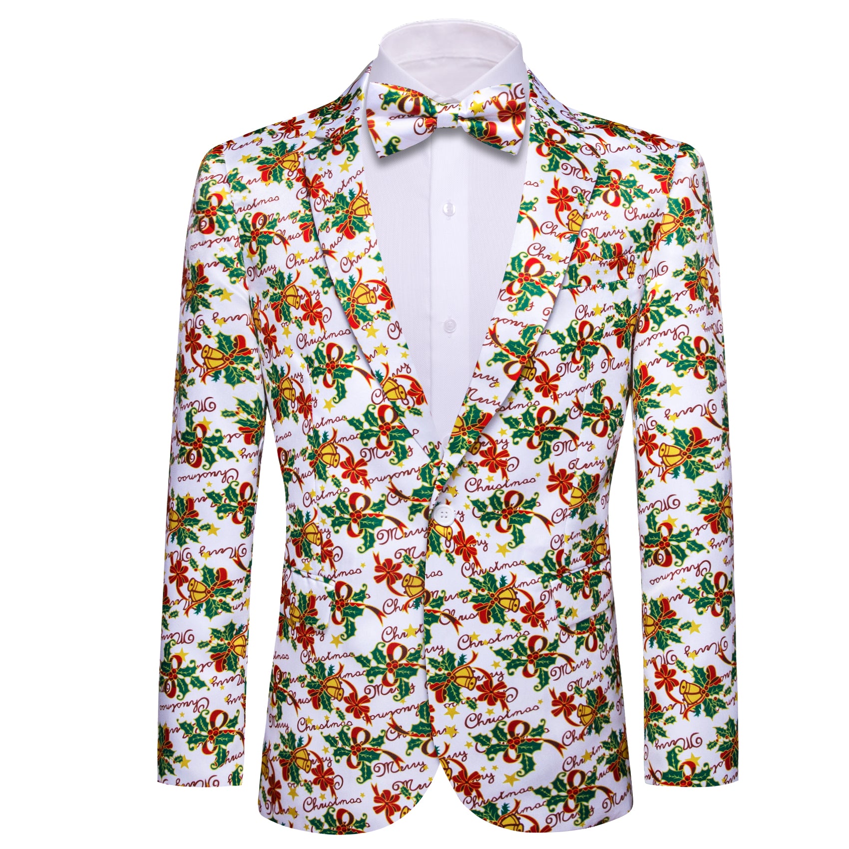 Christmas Men's Dress Xmas pattern Suit Jacket Slim One Button Stylish Blazer