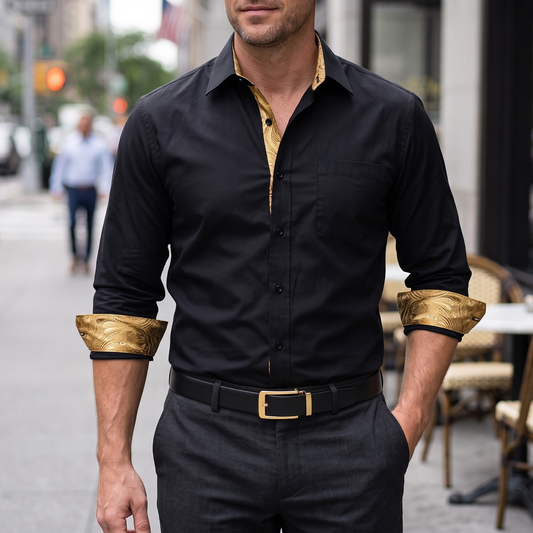 Barry. Wang Men's Belt Genuine Leather Ratchet Adjustable Belt Golden Square Metal Buckle,Trim to Fit