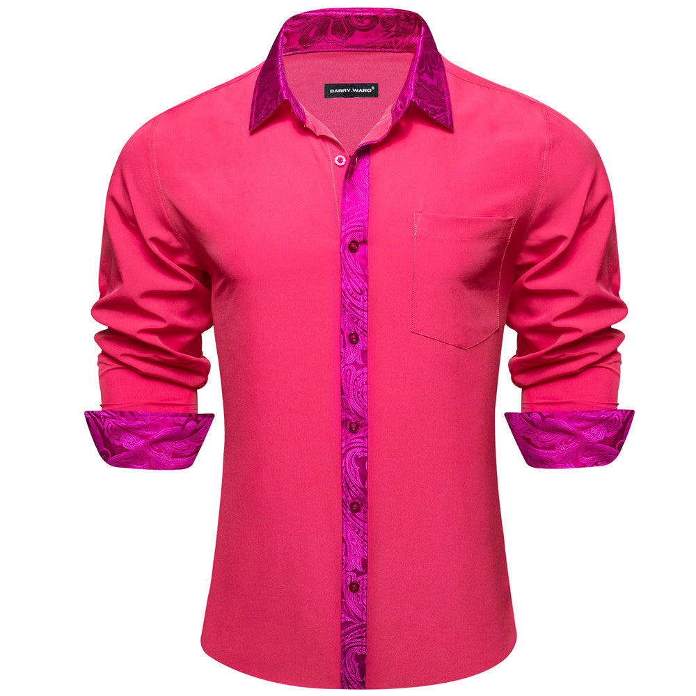Pink Dress Shirt Casual Barry Wang Mens Shirt Pink Patchwork Long