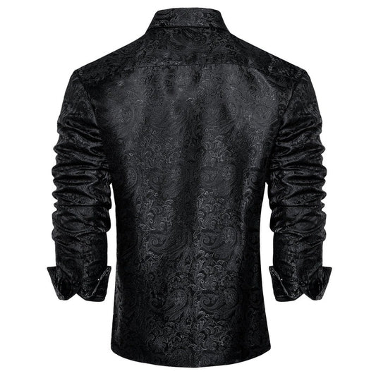 Barry. Wang Black Shirt Western Dress Paisley Wrinkle Free Button Down Shirt